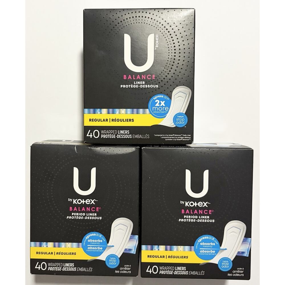 U by Kotex Balance Pantiliners Regular 40 Ct Wrapped Liners Lot of 3 120 Total